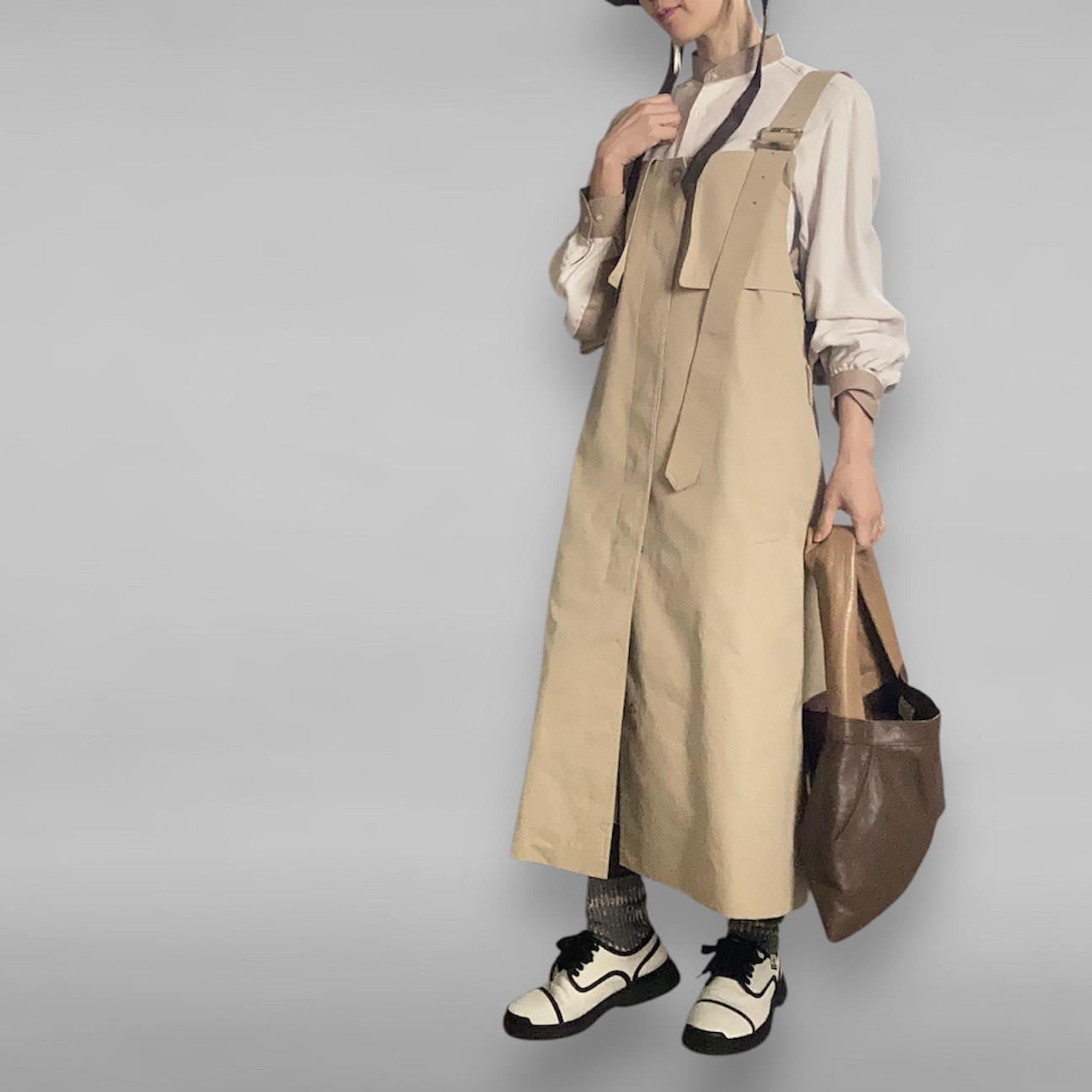 コートリメイク アシンメトリージャンパースカート｜ベージュ｜1点物