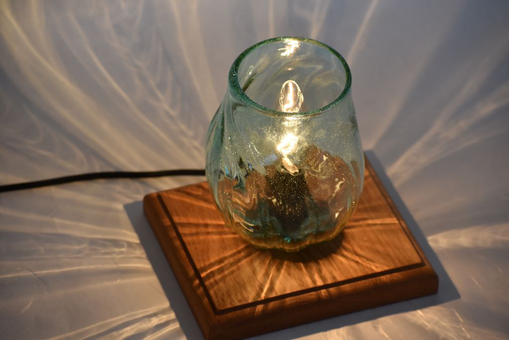 ★送料無料★吹きガラスランプ【木台　モール　スカイ/コーラ】