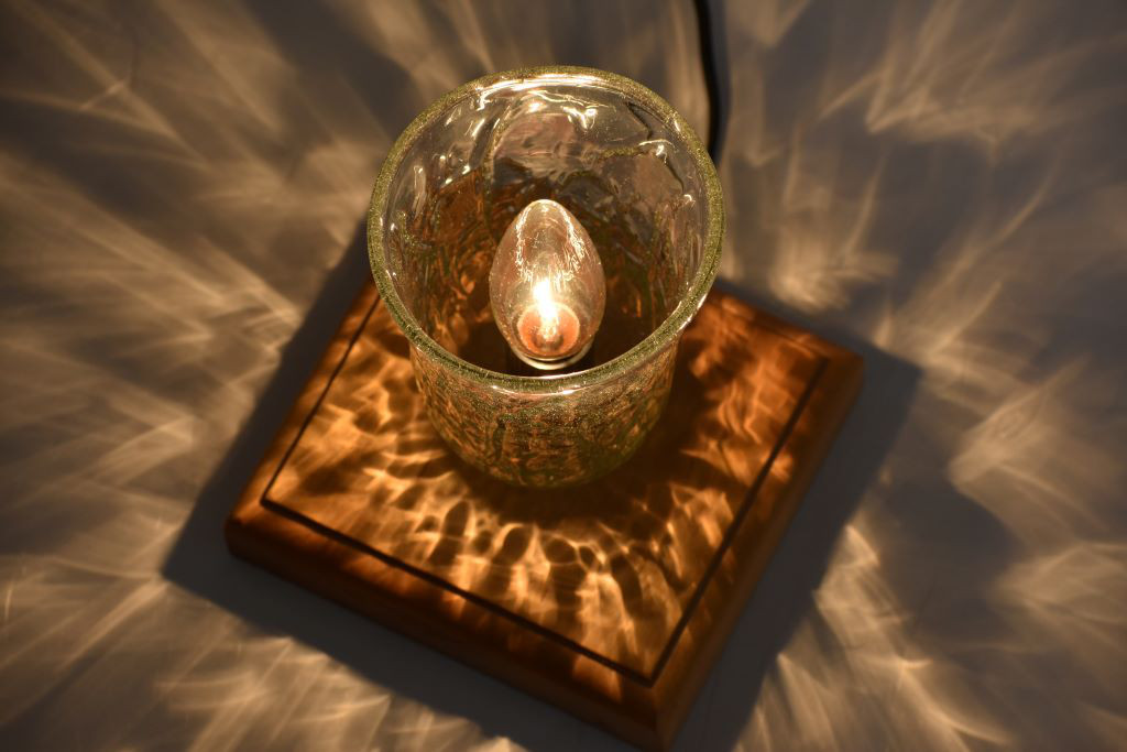 ★送料無料★吹きガラスランプ【木台　アイスカット　透】