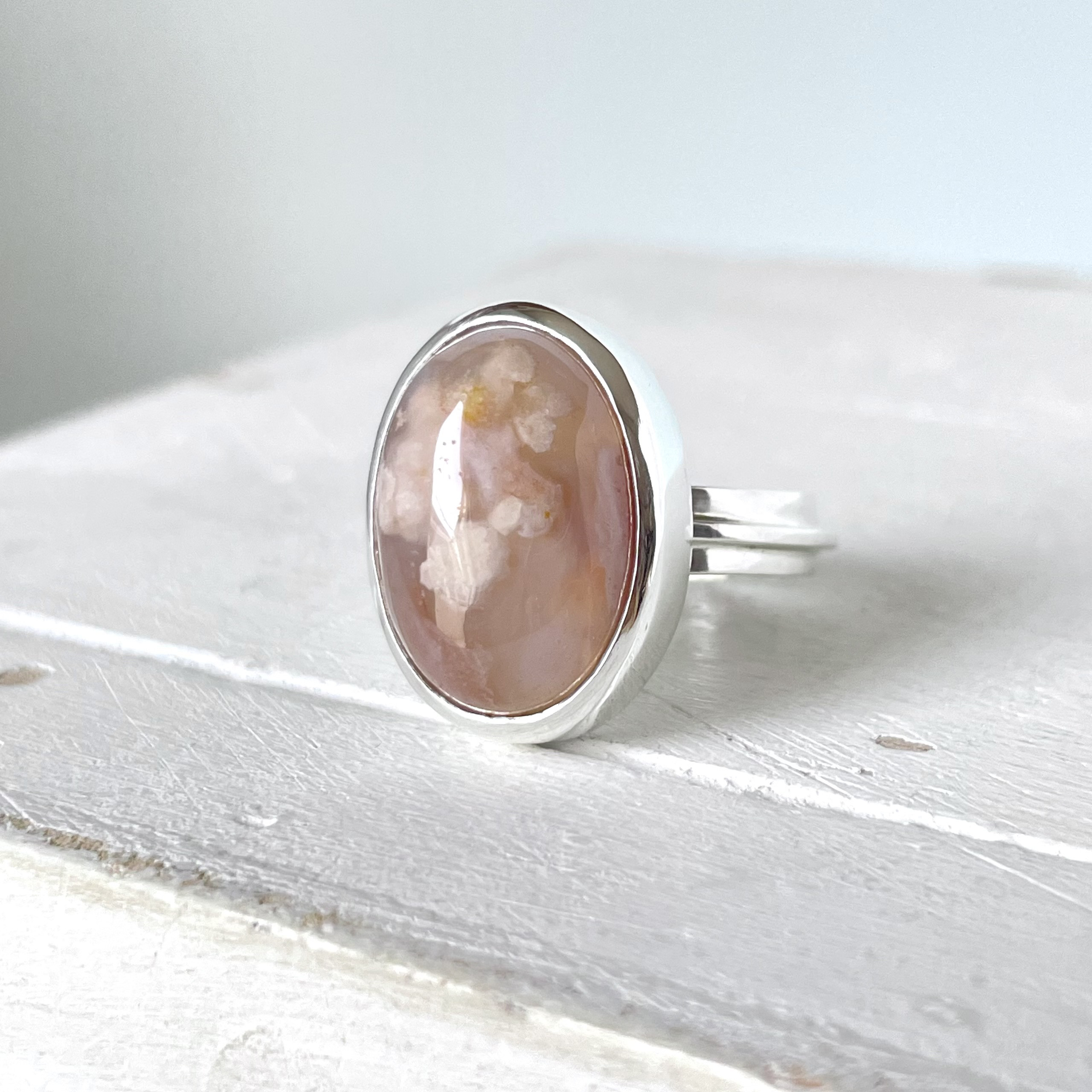 【大粒花びら舞う宝石】櫻瑪瑙・チェリーブロッサムアゲートリング　15号　silver〈送料無料〉SR-220