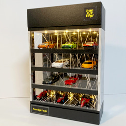 1/43展示14台可・黒大理石・2層式ディスプレーBOX/2色LED30灯