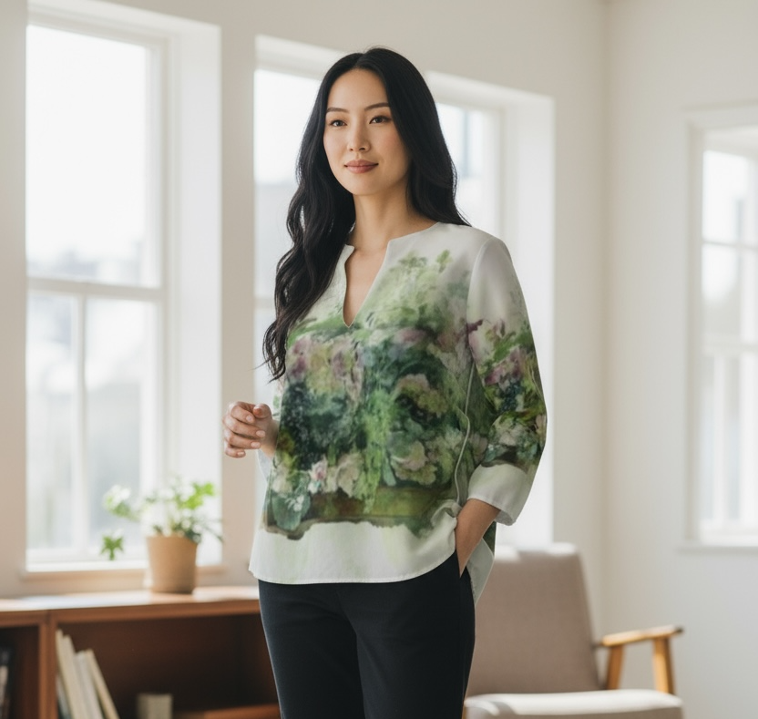 ご自愛福袋　XXS〜7XL 水彩フラワーブラウス　クリスマスローズとジャスミンとエコバック