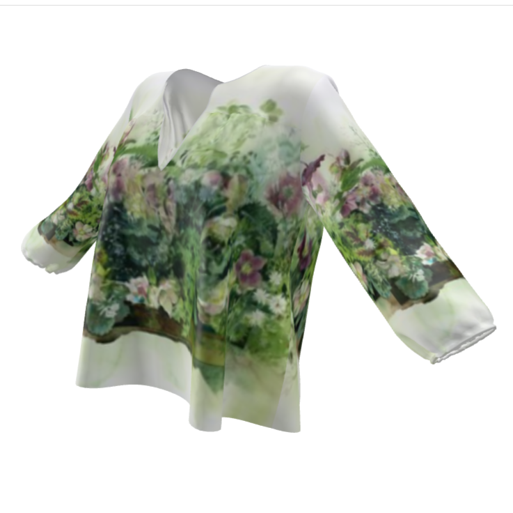 ご自愛福袋　XXS〜7XL 水彩フラワーブラウス　クリスマスローズとジャスミンとエコバック