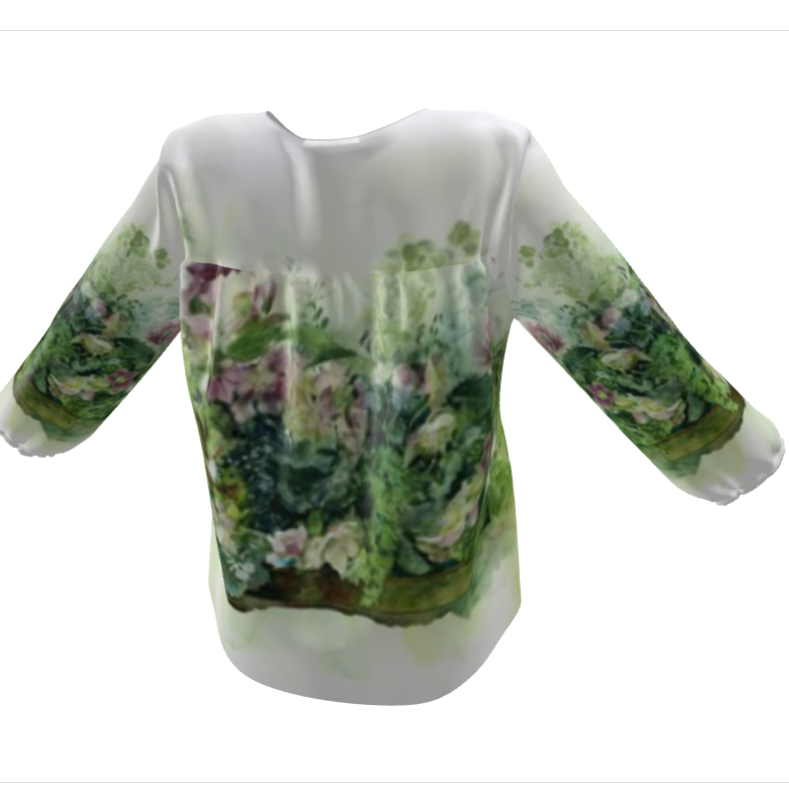 ご自愛福袋　XXS〜7XL 水彩フラワーブラウス　クリスマスローズとジャスミンとエコバック