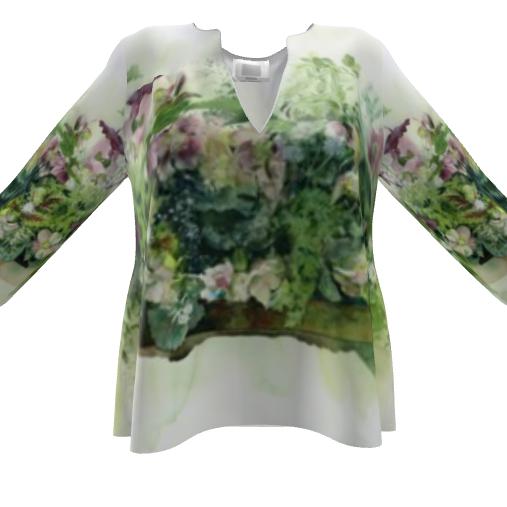 ご自愛福袋　XXS〜7XL 水彩フラワーブラウス　クリスマスローズとジャスミンとエコバック