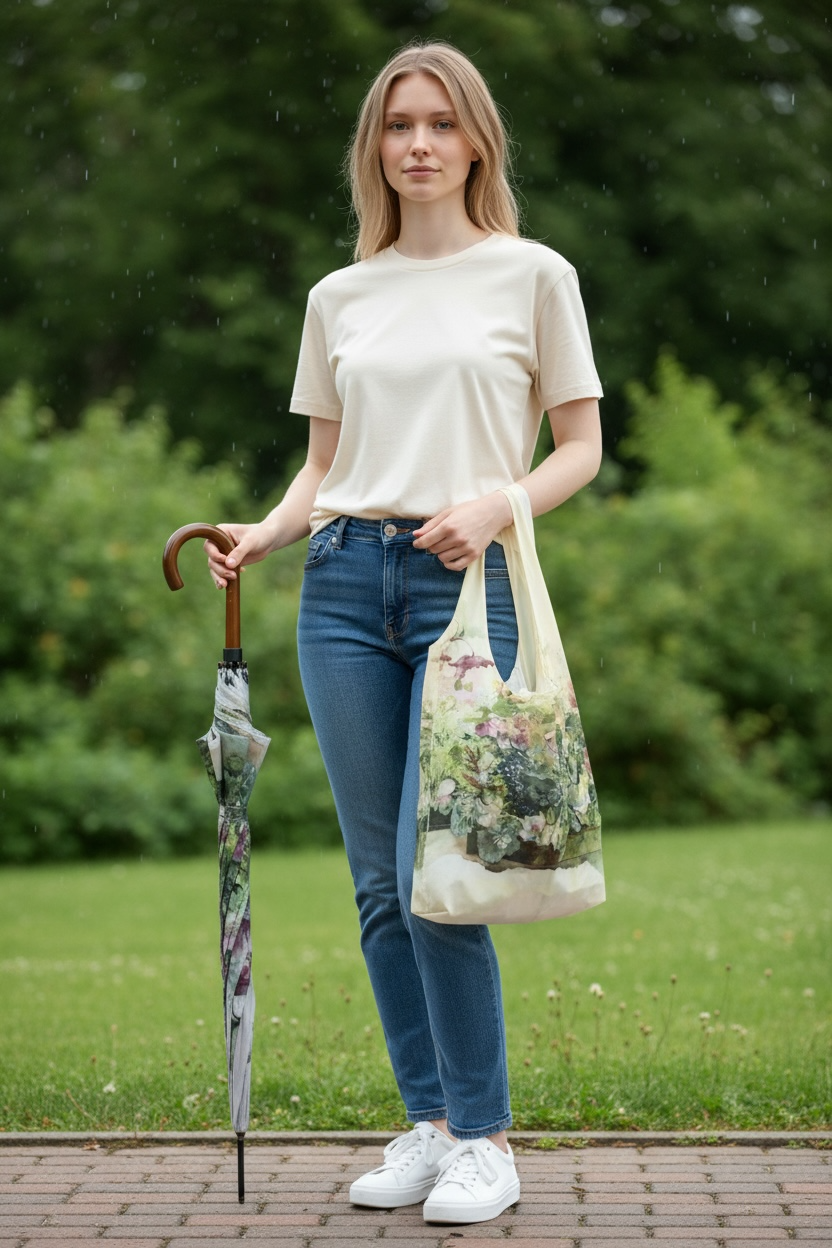 ご自愛福袋　XXS〜7XL 水彩フラワーブラウス　クリスマスローズとジャスミンとエコバック