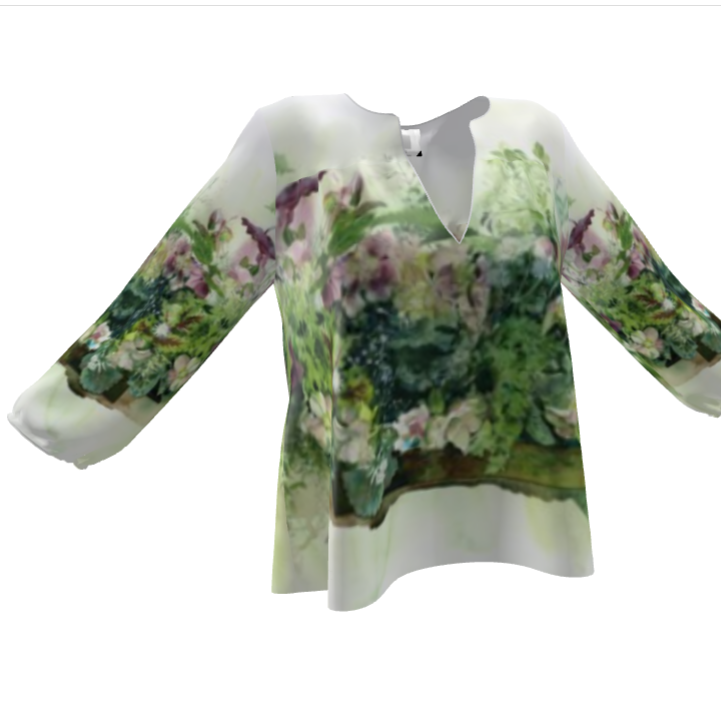 ご自愛福袋　XXS〜7XL 水彩フラワーブラウス　クリスマスローズとジャスミンとエコバック