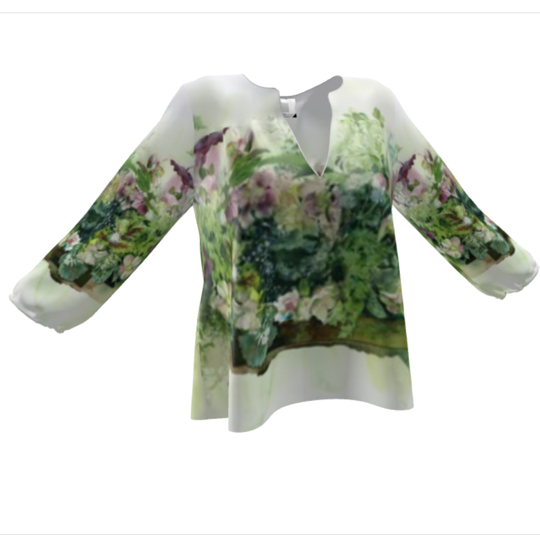 ご自愛福袋　XXS〜7XL 水彩フラワーブラウス　クリスマスローズとジャスミンとエコバック