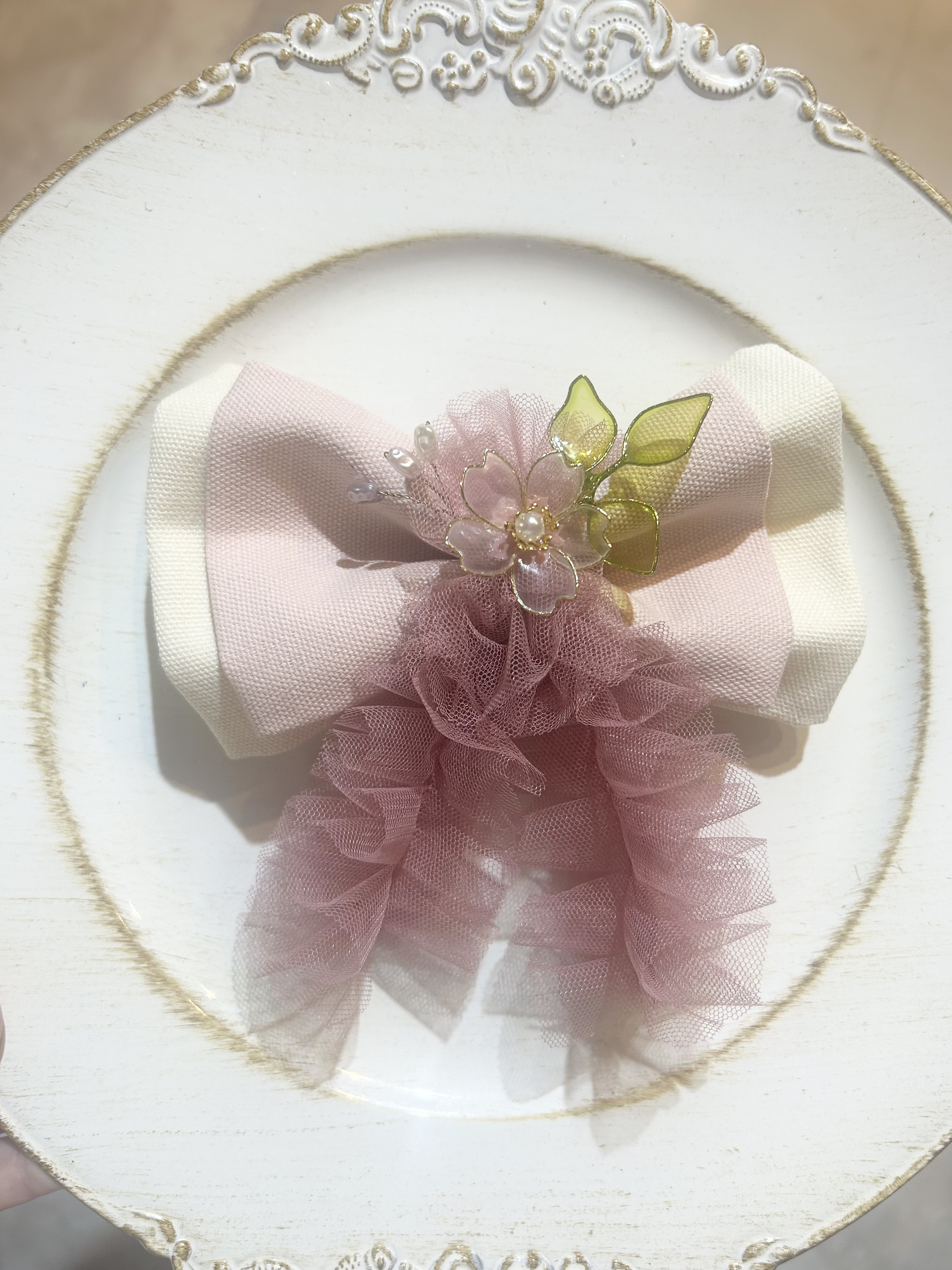 リボンの髪飾り　桜　アメリカンフラワー