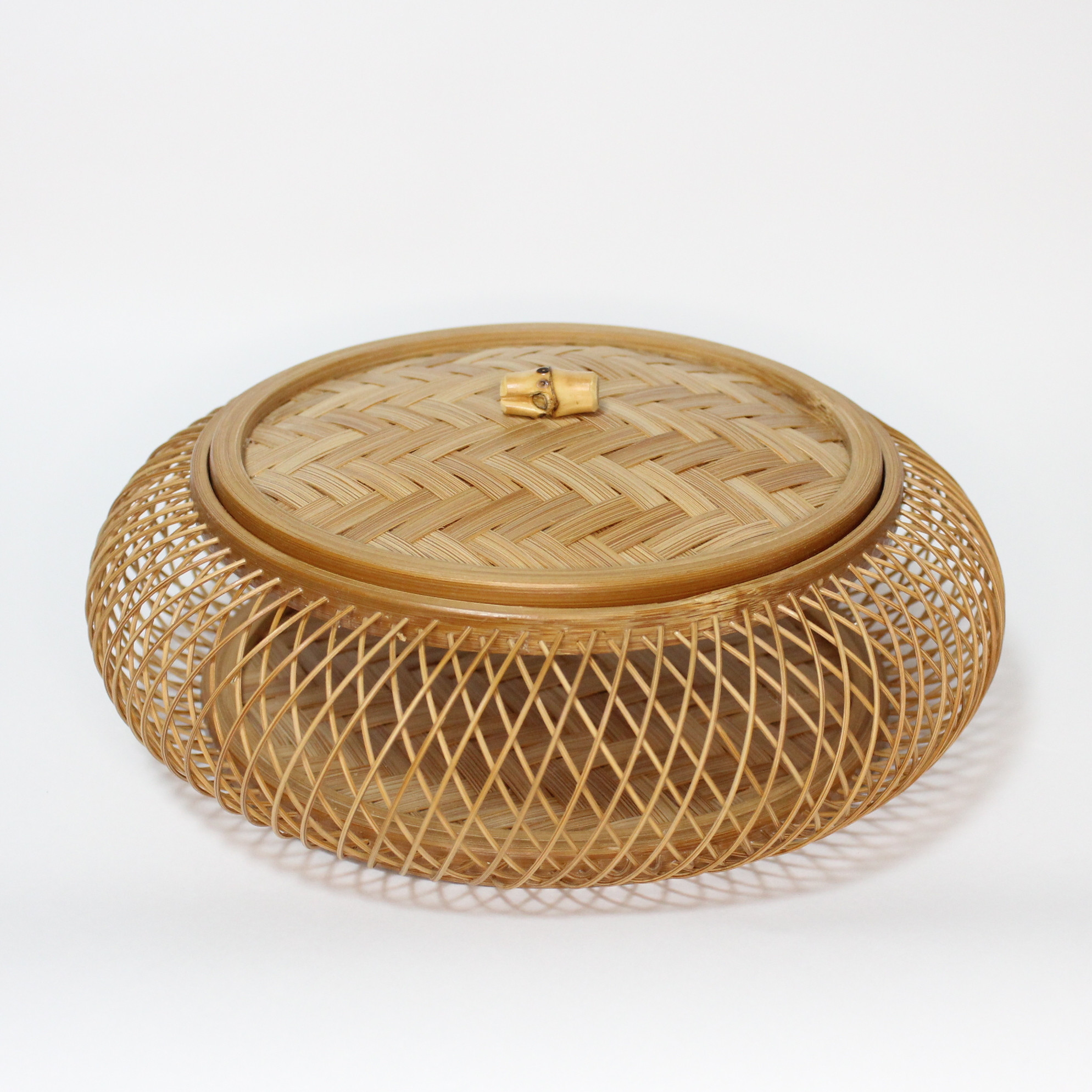 駿河竹千筋細工　菓子器　桂　煤竹風　伝統工芸の竹細工