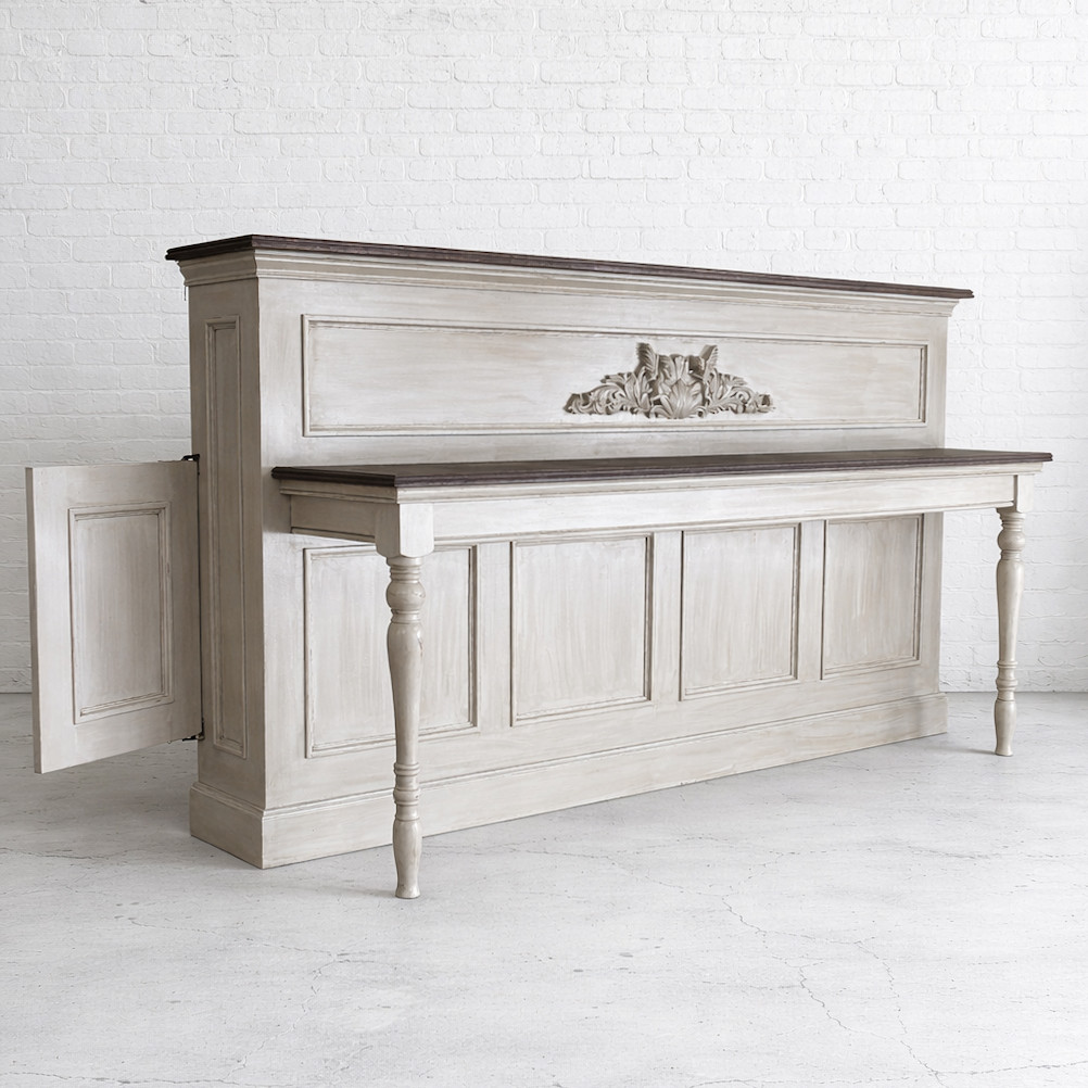 アンティーク風カウンターテーブル（W2400ソフトグレー） キッチンカウンター 店舗什器 オーダーメイド家具 ろくろ足