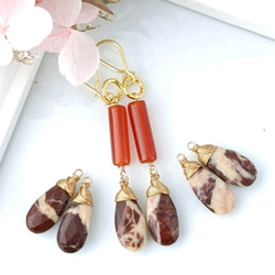 世界に1つ】*パームルート・フォッシル(椰子の木化石）*耳飾り(金具