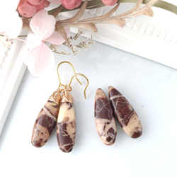 世界に1つ】*パームルート・フォッシル(椰子の木化石）*耳飾り(金具