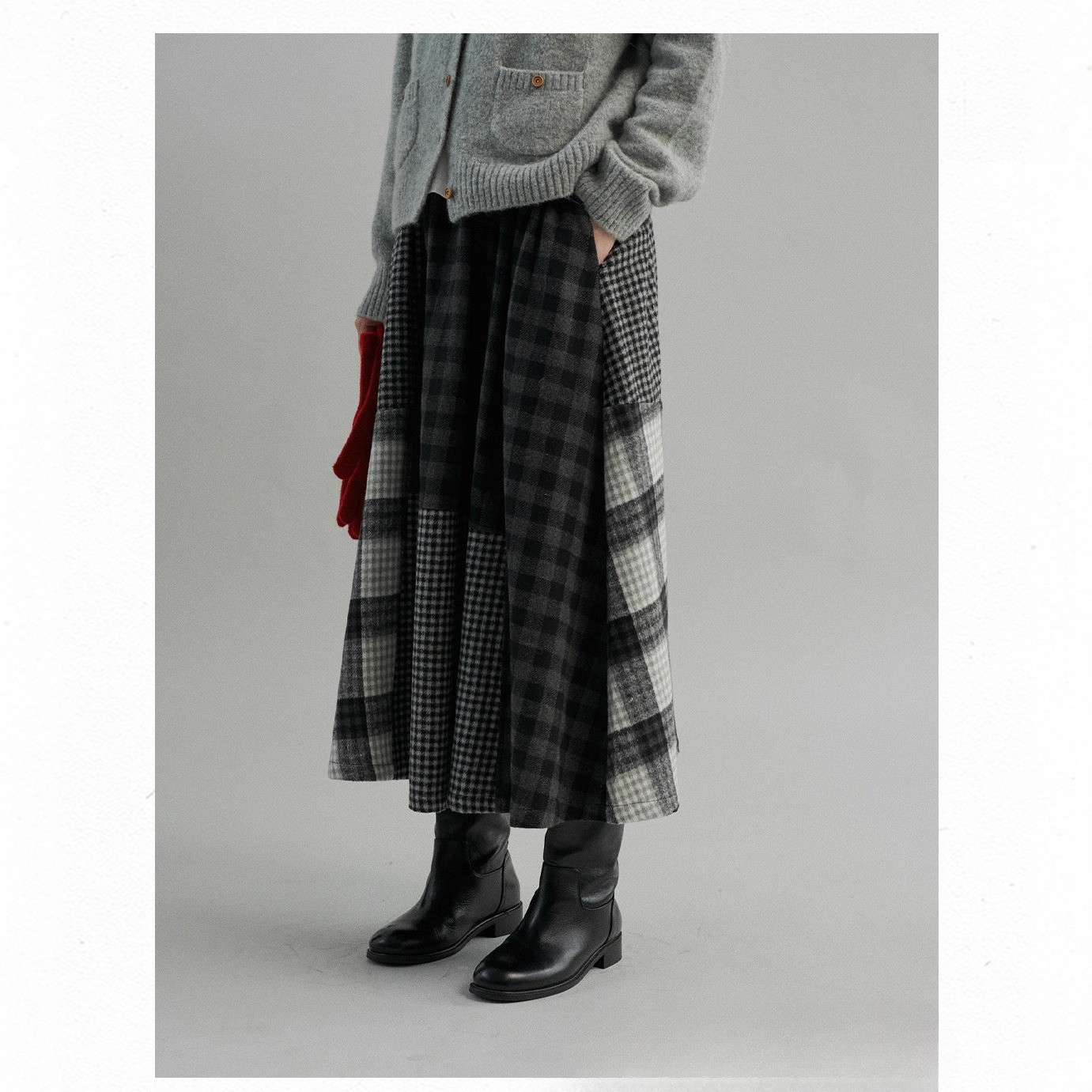 レディース チェック切り替え ゆったり スカート