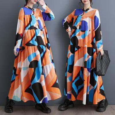 ワンピース　シャツ　オレンジ　大きいサイズ レディース 秋冬　春 新品 長袖