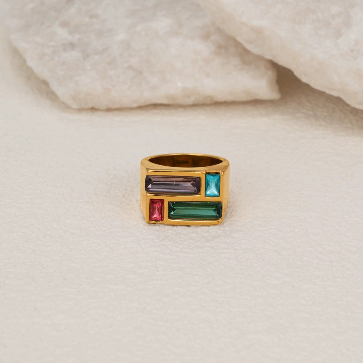 マルチカラー ジルコニア リング サージカルステンレス316L アレルギー対応 ゴールド モード デザイン スクエア