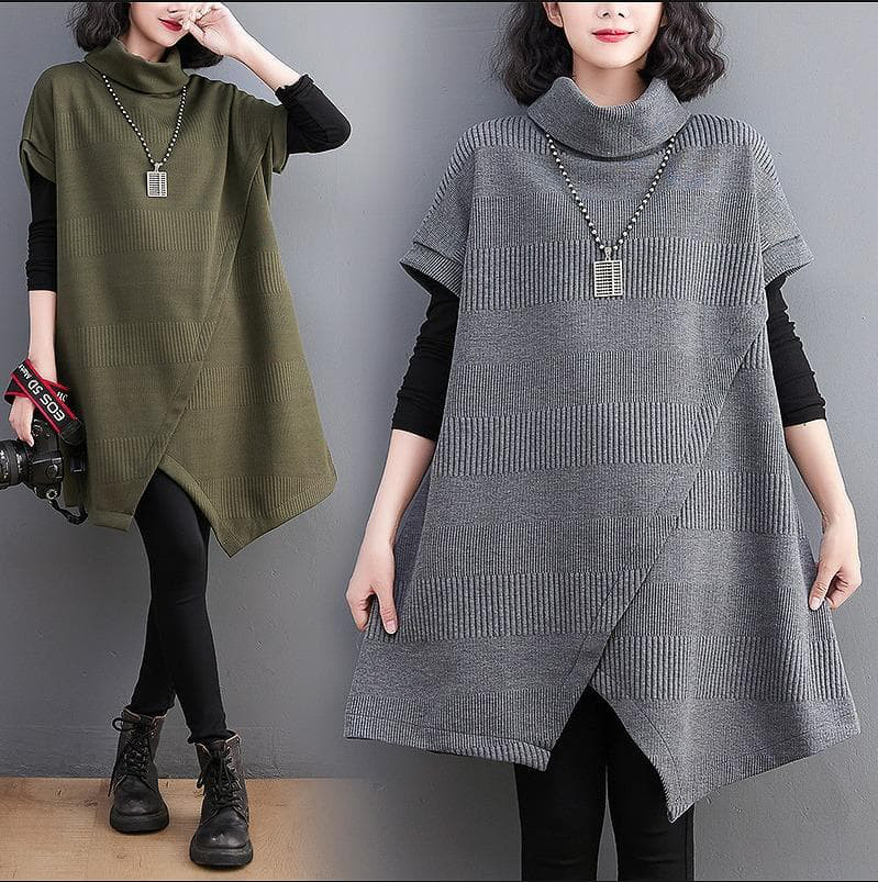 新品 大きいサイズ XL ゆったり チュニック ハイネック ニット 黒 秋冬