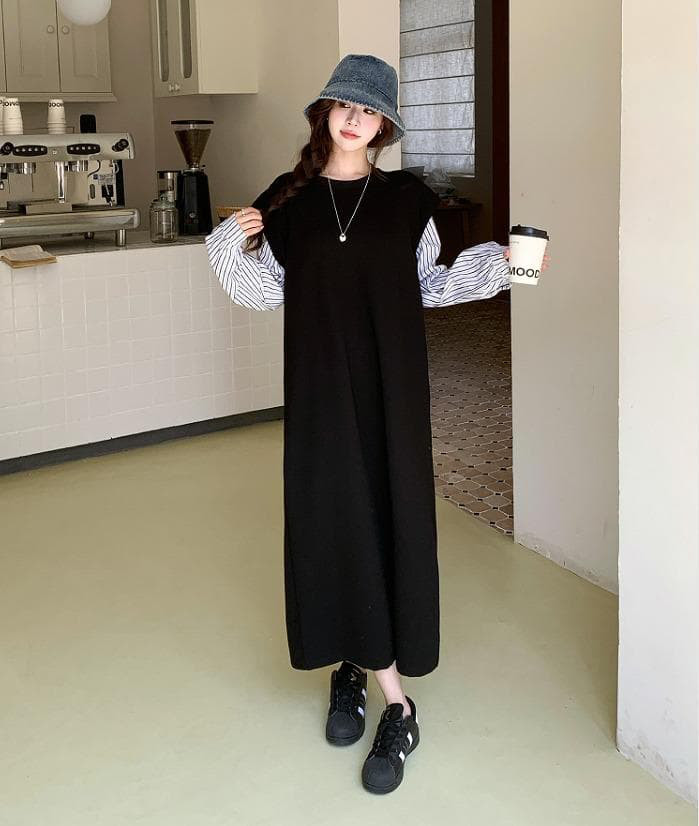 大きいサイズ ワンピース　重ね着風　レディース 秋冬　春 新品 長袖　シャツ