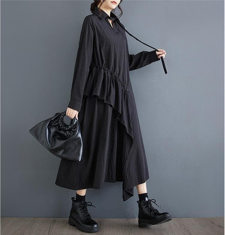 大きいサイズ レディース 秋冬　ワンピース　フリル　春 新品 長袖　赤　シャツ