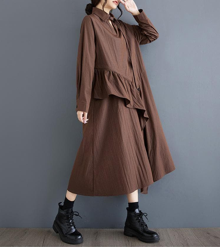 大きいサイズ レディース 秋冬　ワンピース　フリル　春 新品 長袖　赤　シャツ