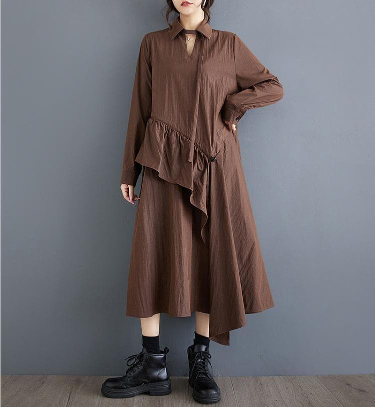 大きいサイズ レディース 秋冬　ワンピース　フリル　春 新品 長袖　赤　シャツ