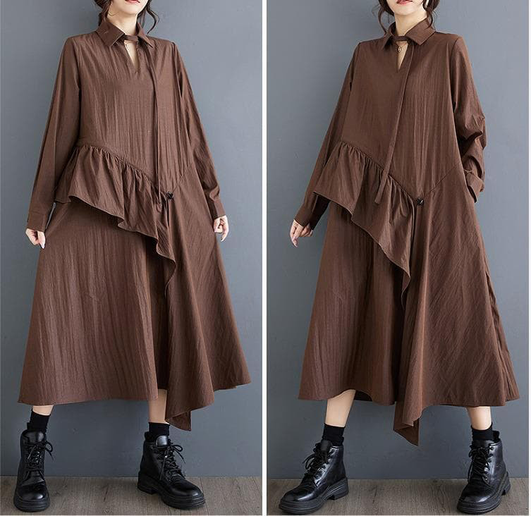 大きいサイズ レディース 秋冬　ワンピース　フリル　春 新品 長袖　赤　シャツ