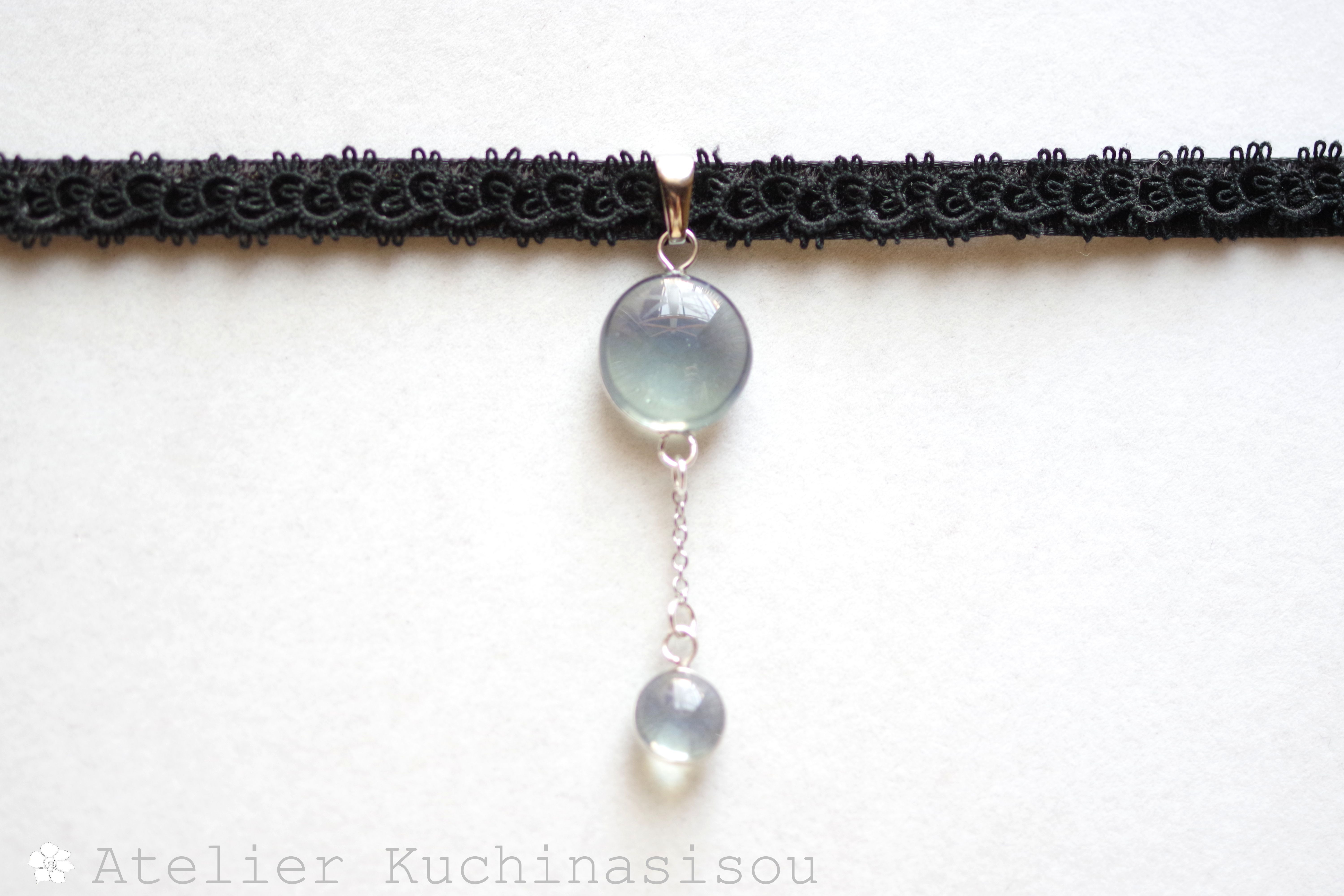 【受注製作】レジンアート　ラウンドモチーフとタティングレースとベルベットリボンのチョーカー〈優しい影を残して〉