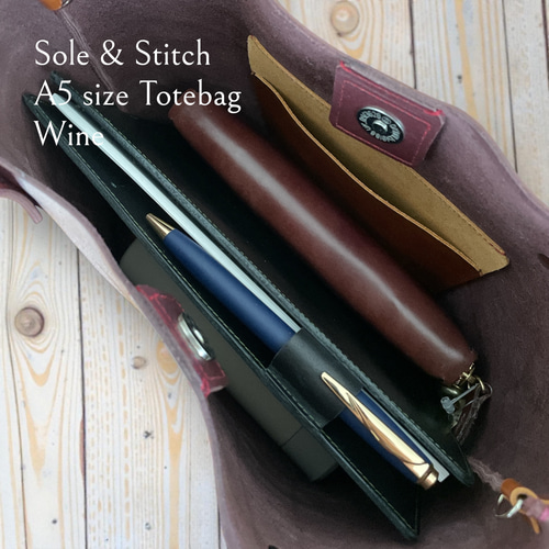 Sole & Stitch◇靴屋が作る革小物◇A5 トートバッグ／ワイン トート