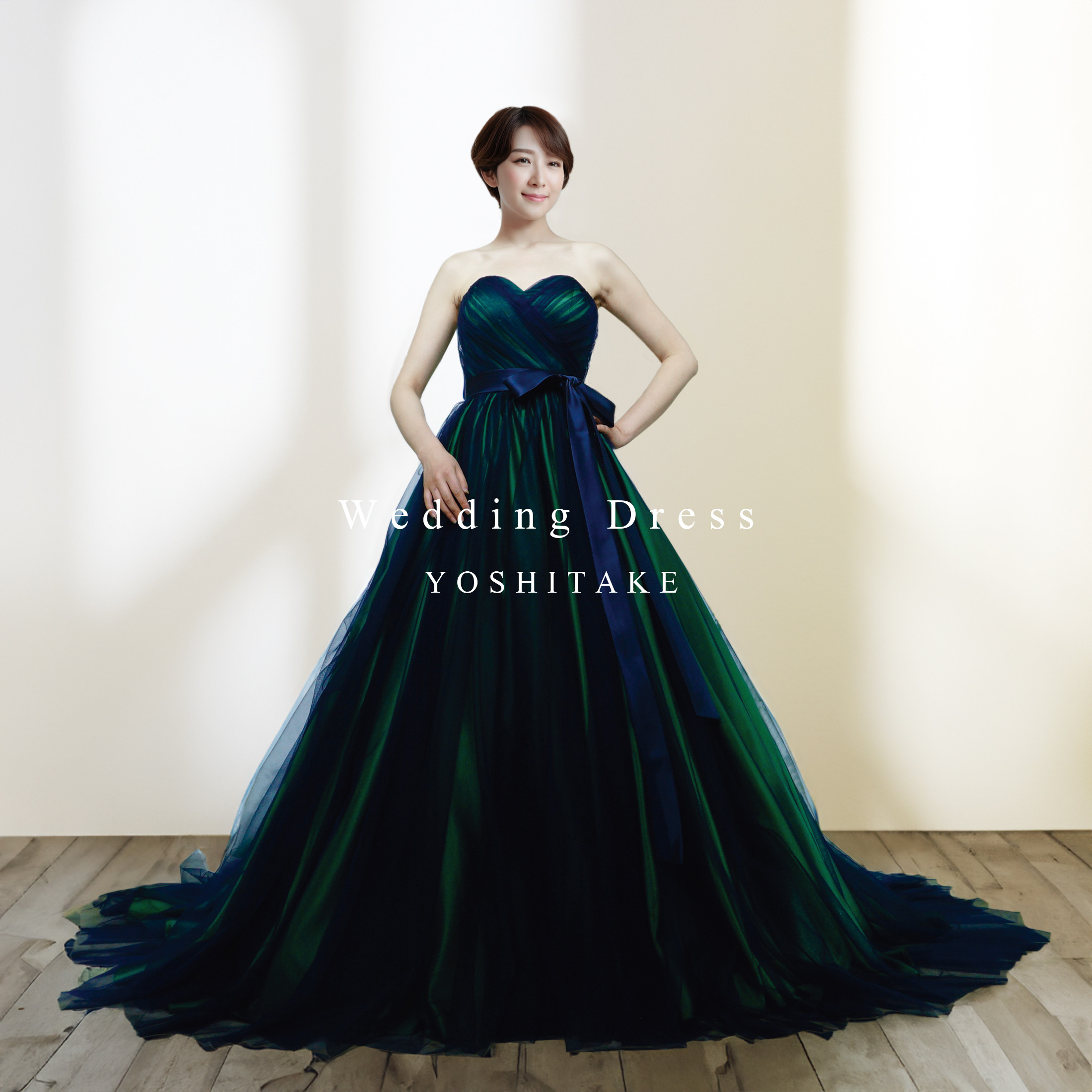 【オーダー制作】ウエディングドレス.カラードレス.ネイビー×グリーン.Aライン.Y1318-1