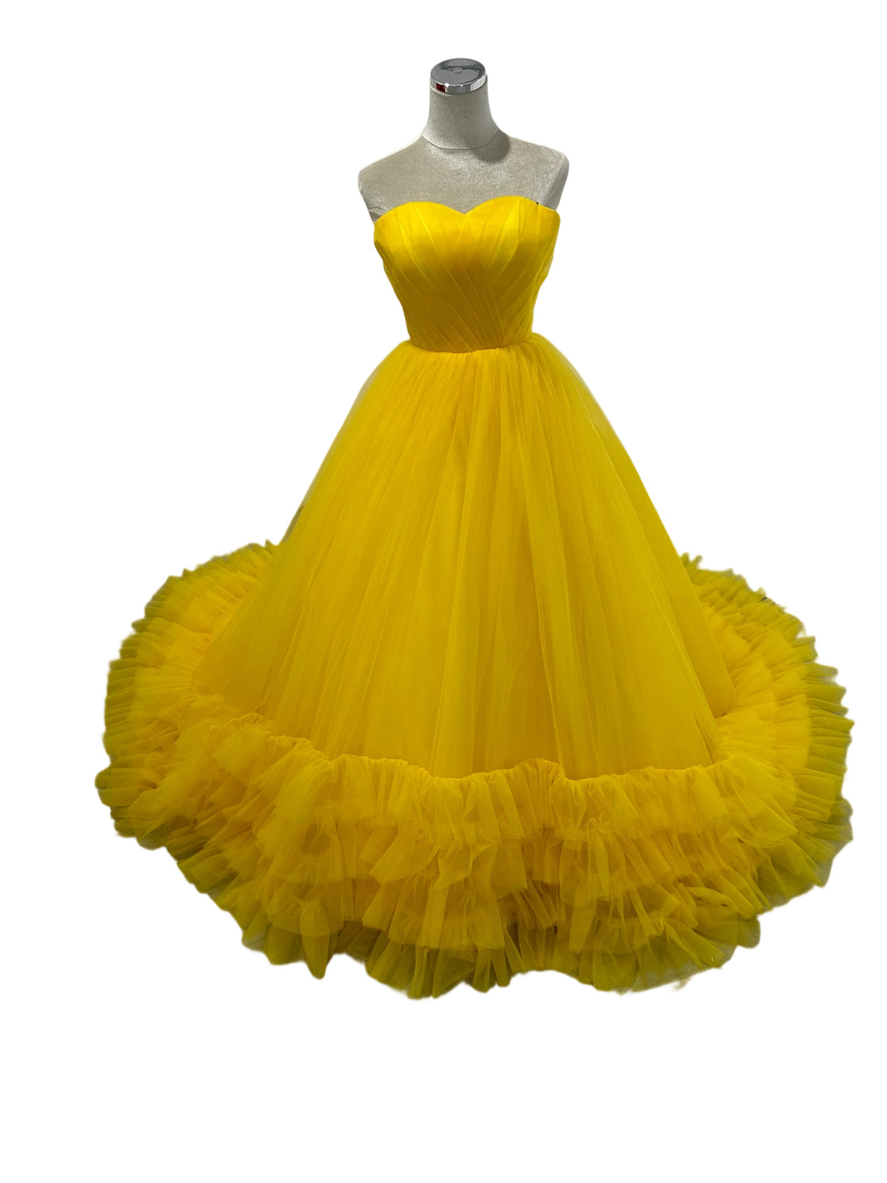 カラードレス ベアトップ 編み上げ イエロー リボントレーン 結婚式 抜群におしゃれ度が際立つ オートクチュール