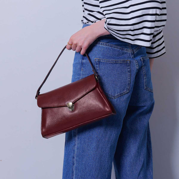 正式兩用肩背包、手提包、斜背包，義大利真皮，酒紅色 HAB046-VO 第20張的照片