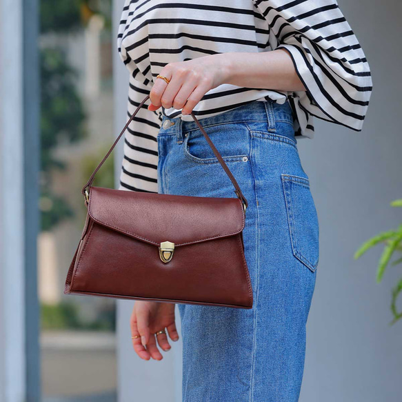 正式兩用肩背包、手提包、斜背包，義大利真皮，酒紅色 HAB046-VO 第1張的照片