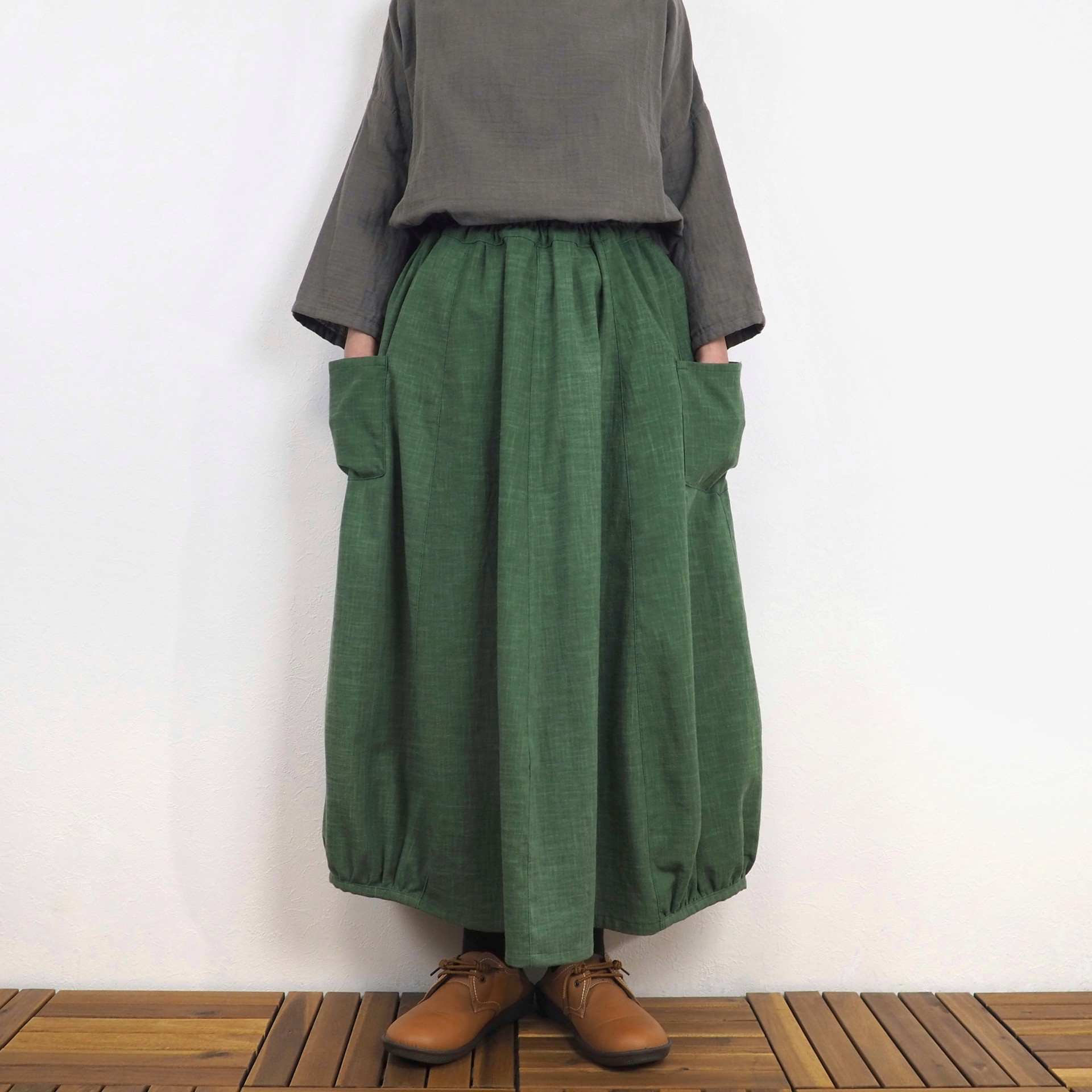 【春の超早割2026】Furusuバルーンスカート（木綿 深緑）【受注生産対応】