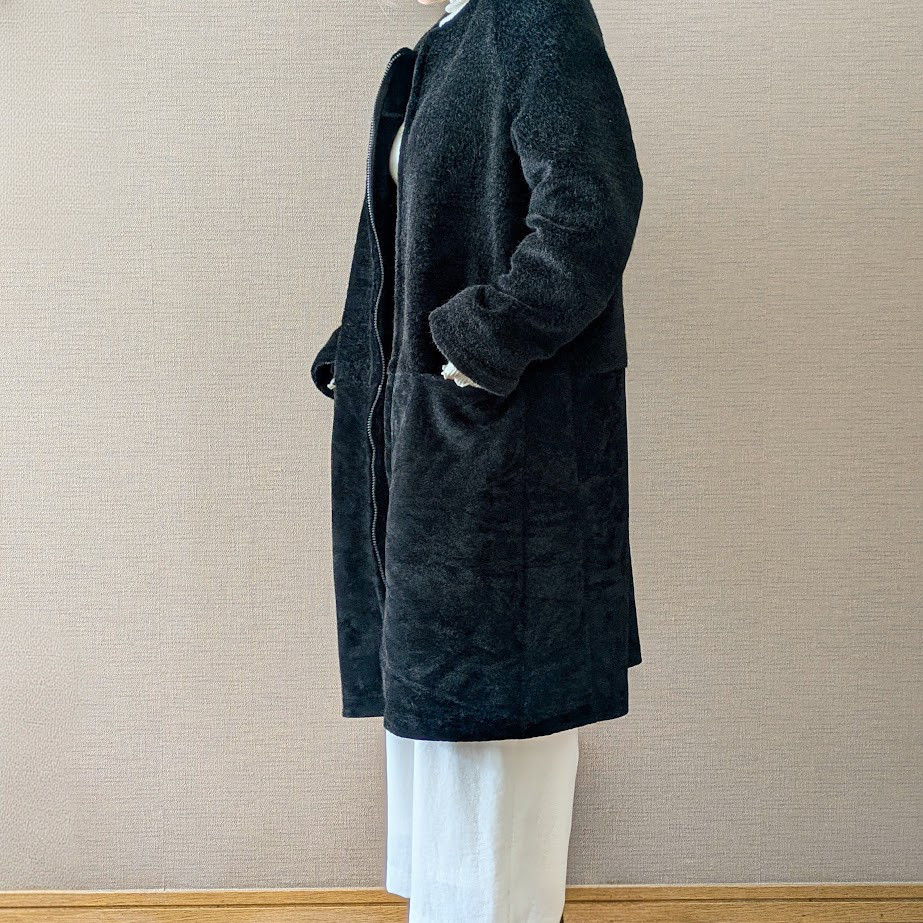 フェイクファーロングコート　ブラック