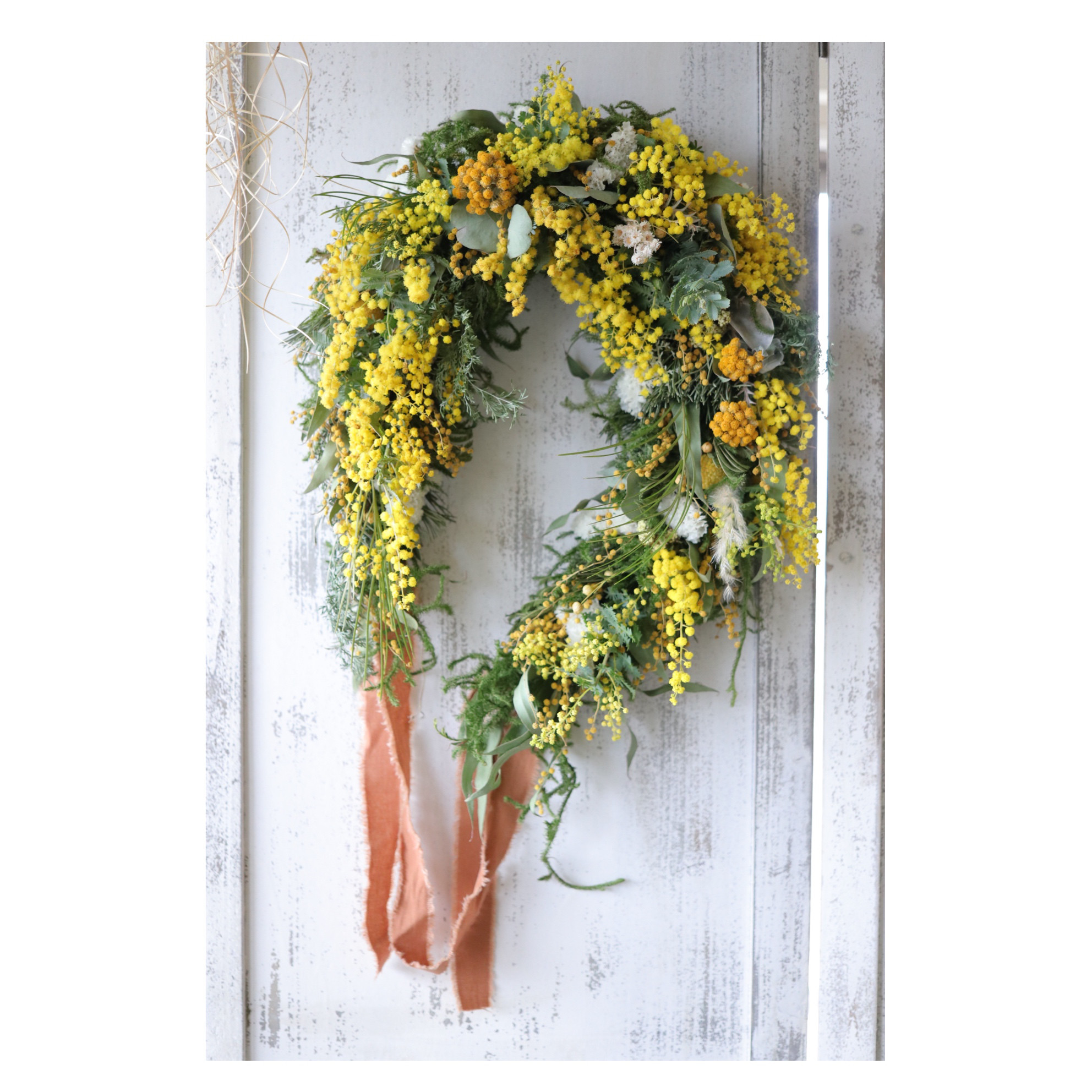 ミモザの馬蹄リース〜幸せのホースシューリース　フレッシュからドライへ