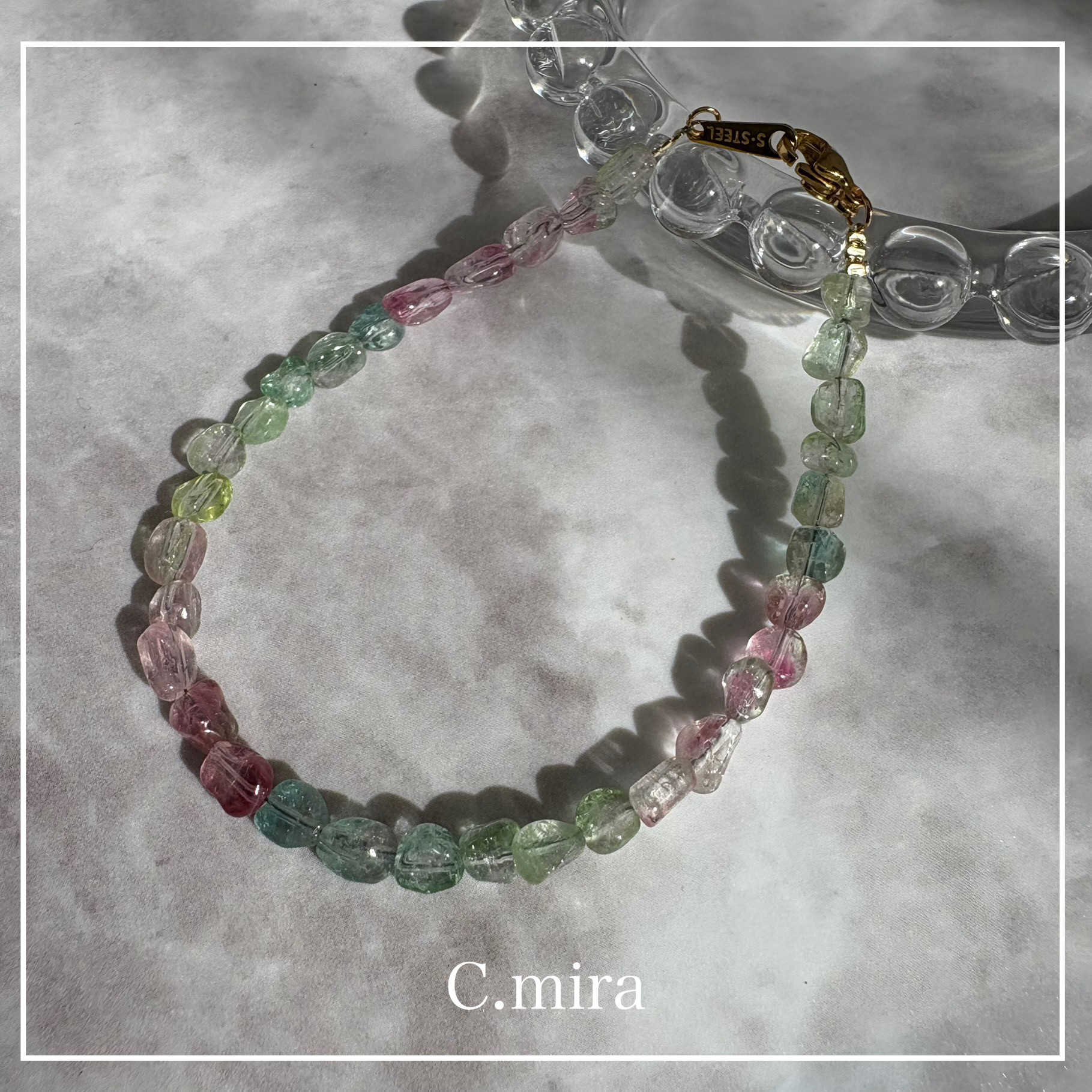 バイカラートルマリン の 天然石ブレスレット [色の記憶] 10月誕生石 / マルチカラー / ニュアンスカラー