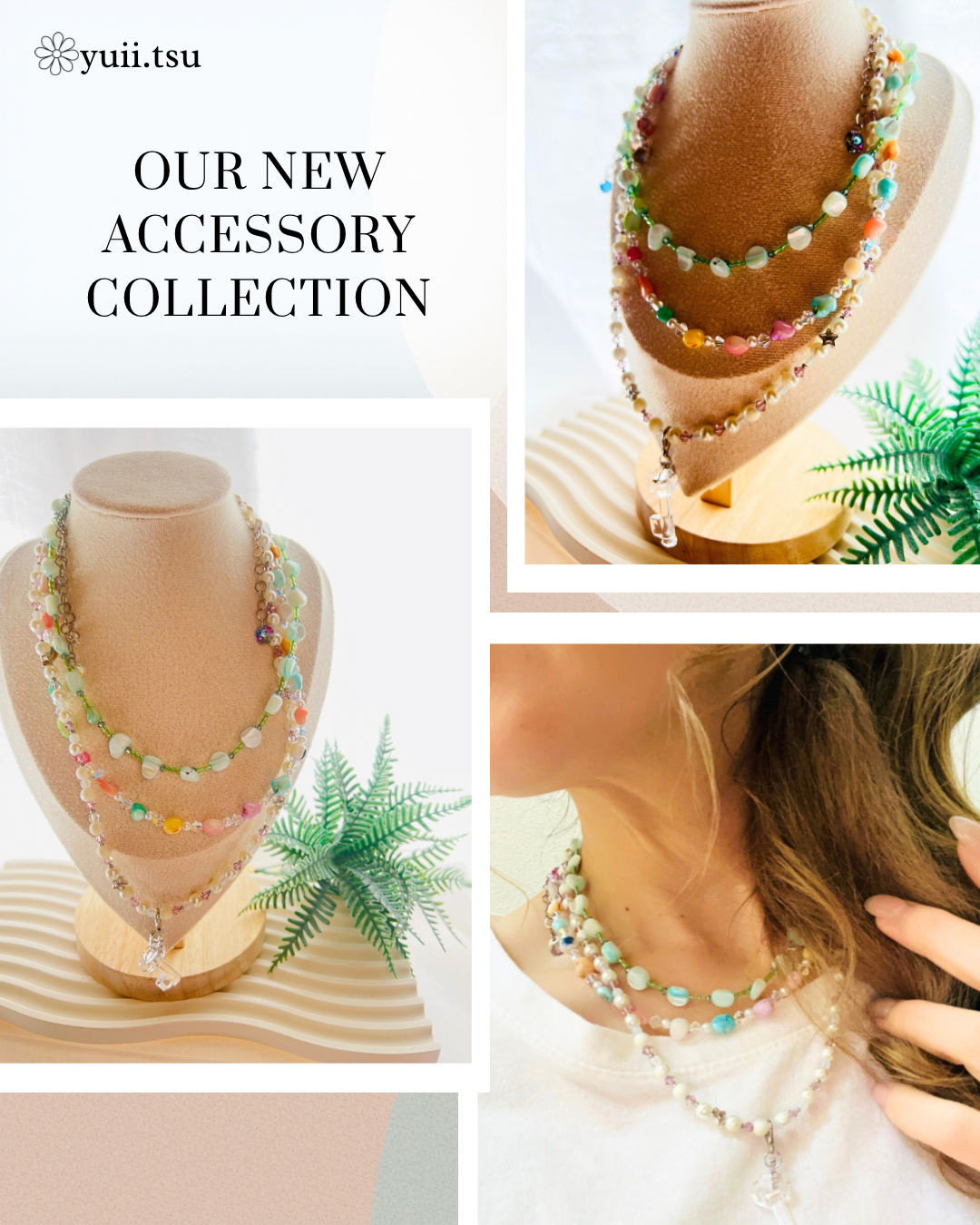 春色　パステル3連取り外し可能ネックレス