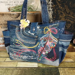 刺繍デニムバック No.524 デニムリメイク ショルダーバッグ サイド