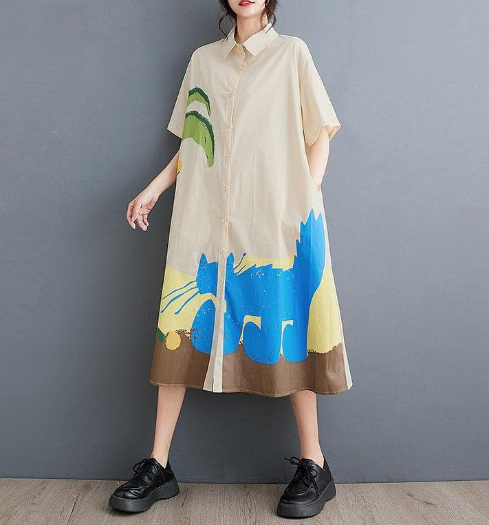 大きいサイズ レディース ワンピース　シャツ　春夏 秋 新品 半袖　カーキ