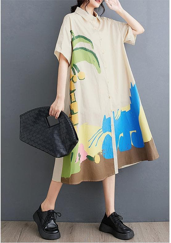 大きいサイズ レディース ワンピース　シャツ　春夏 秋 新品 半袖　カーキ