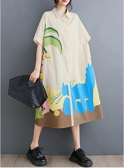 大きいサイズ レディース ワンピース　シャツ　春夏 秋 新品 半袖　カーキ