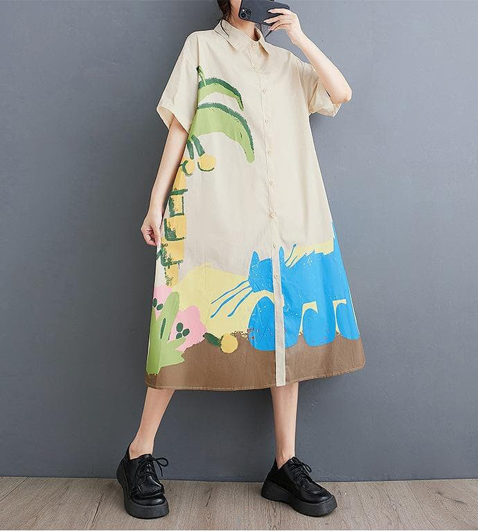 大きいサイズ レディース ワンピース　シャツ　春夏 秋 新品 半袖　カーキ