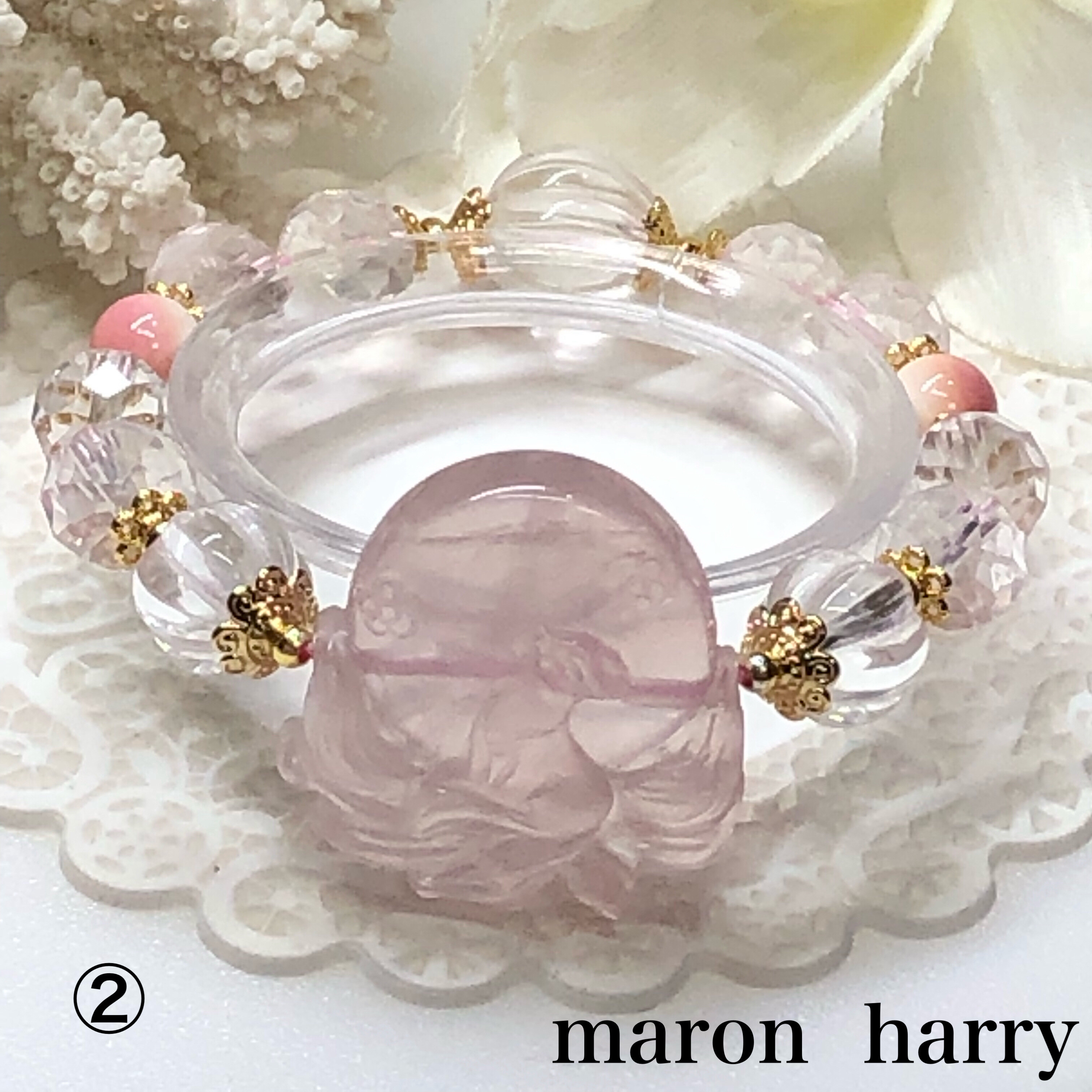 ローズクォーツ九尾狐・天然石ブレスレット•*¨*•.¸¸♬