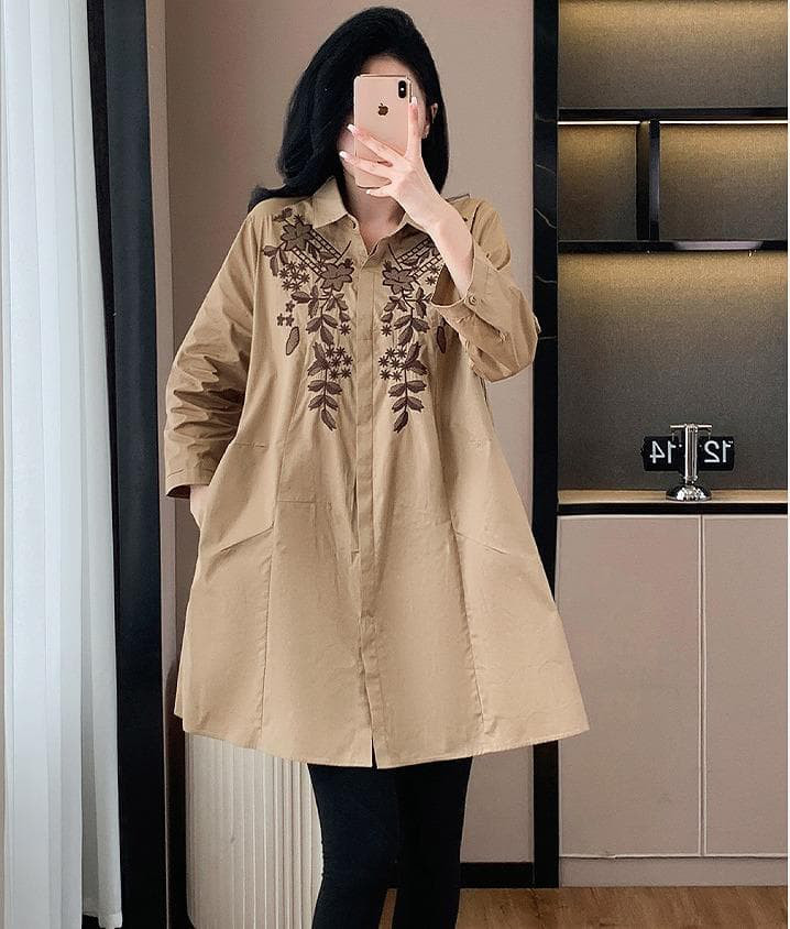 秋冬　大きいサイズ レディース トップス　シャツ　カーキ　長袖　春 新品