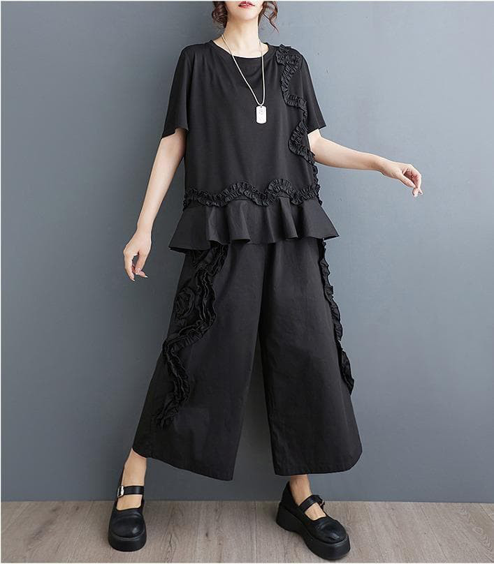 大きいサイズ レディース セットアップ　パンツ　トップス　春夏 秋 新品 半袖