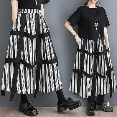 大きいサイズ レディース スカート　ウエストゴム　ストライプ　春夏 秋 新品