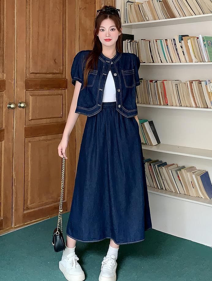 大きいサイズ レディース セットアップ　スカート　デニム　トップス　春夏 秋