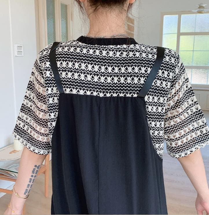 大きいサイズ レディース ワンピース　ロング　春夏 秋 新品 半袖　重ね着風