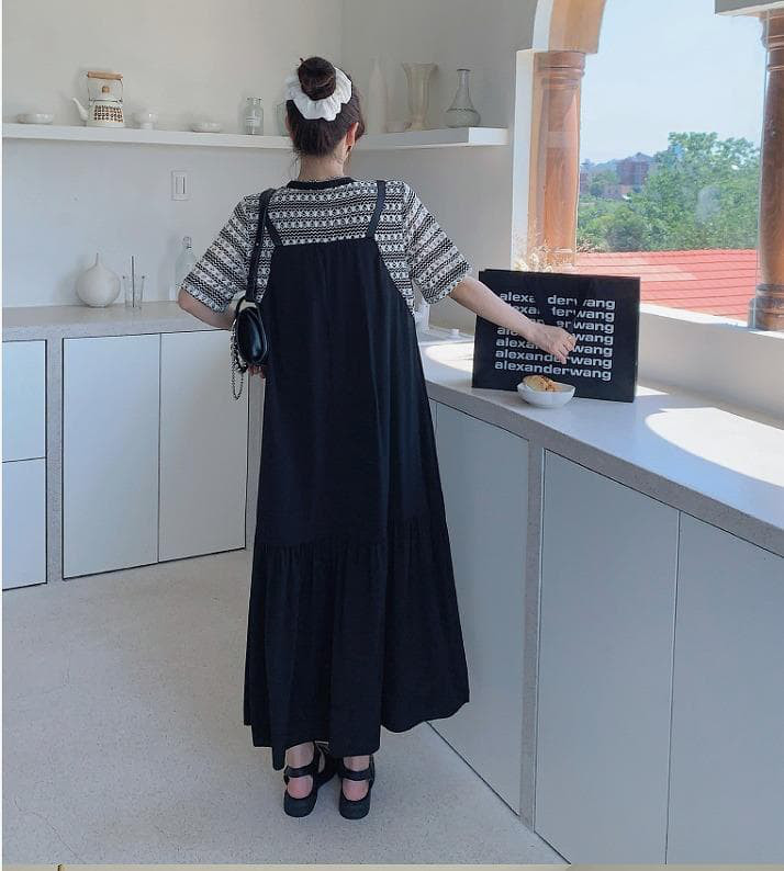 大きいサイズ レディース ワンピース　ロング　春夏 秋 新品 半袖　重ね着風