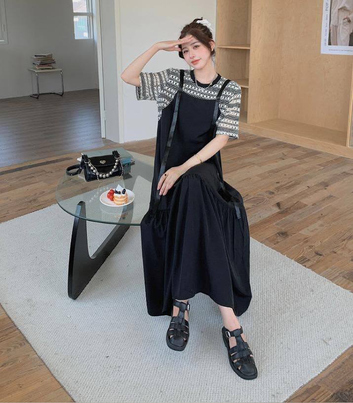 大きいサイズ レディース ワンピース　ロング　春夏 秋 新品 半袖　重ね着風